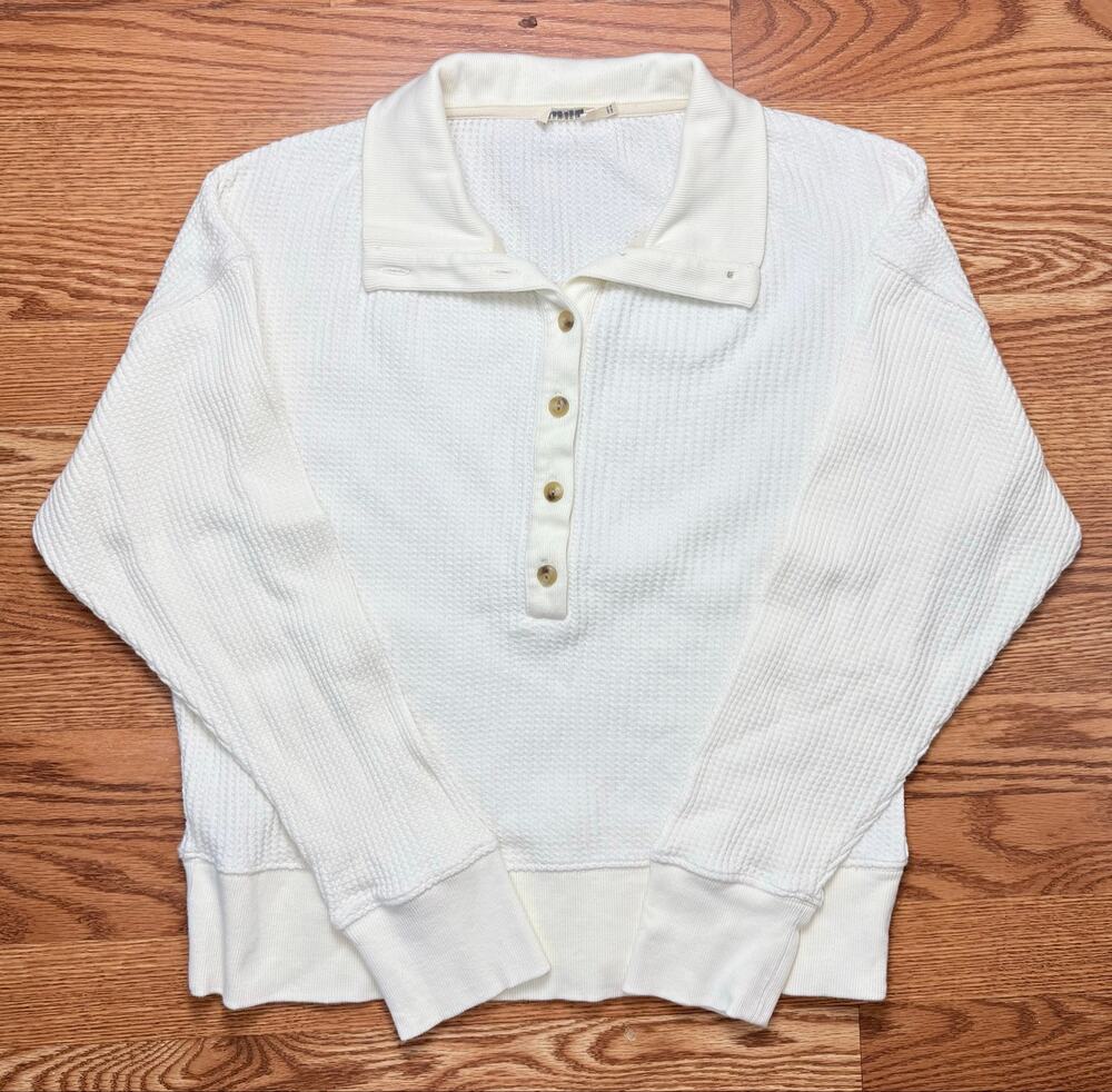 Faherty Women's Apres Waffle Henley Cream White Organic Cotton Small EUC